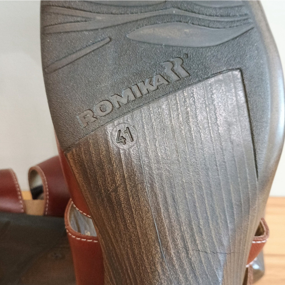 New Romika Maui Brown Leather Adjustable Three Strap Wedge Heel Sandal Size 41 - Picture 10 of 10